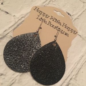 Black large teardrop earring